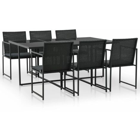 vidaXL Set da Pranzo da Giardino 7 pz con Cuscini in Polyrattan Nero