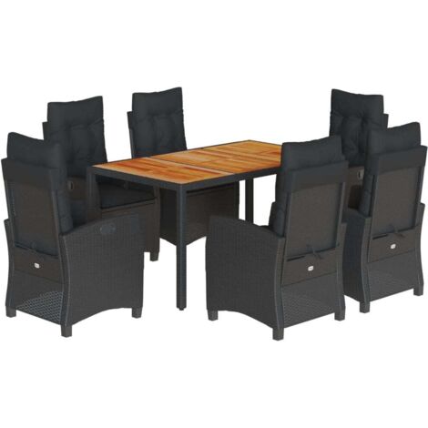 vidaXL Set da Pranzo da Giardino 7 pz Nero con Cuscini in Polyrattan
