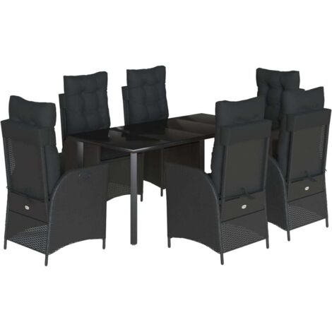 vidaXL Set da Pranzo da Giardino 7 pz Nero con Cuscini in Polyrattan