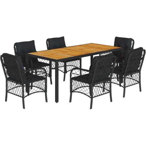 vidaXL Set da Pranzo da Giardino 7 pz Nero con Cuscini in Polyrattan