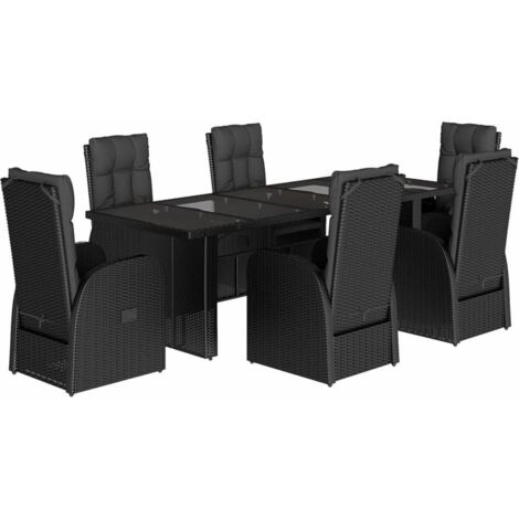 vidaXL Set da Pranzo da Giardino 7 pz Nero con Cuscini in Polyrattan
