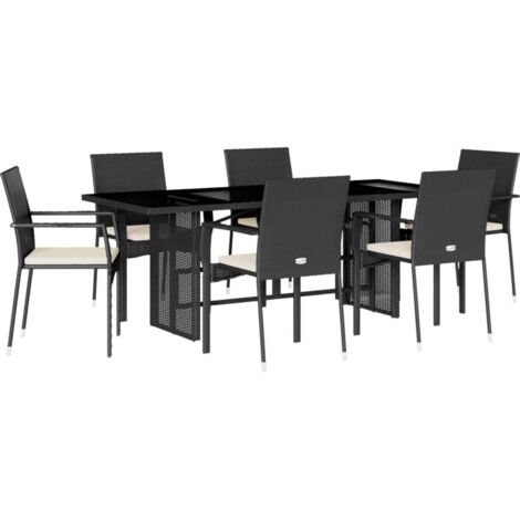 vidaXL Set da Pranzo da Giardino 7 pz Nero con Cuscini in Polyrattan