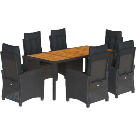 vidaXL Set da Pranzo da Giardino 7 pz Nero con Cuscini in Polyrattan