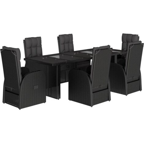 vidaXL Set da Pranzo da Giardino 7 pz Nero con Cuscini in Polyrattan
