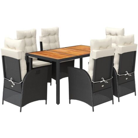 vidaXL Set da Pranzo da Giardino 7 pz Nero con Cuscini in Polyrattan
