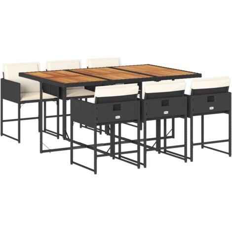 vidaXL Set da Pranzo da Giardino 7 pz Nero con Cuscini in Polyrattan