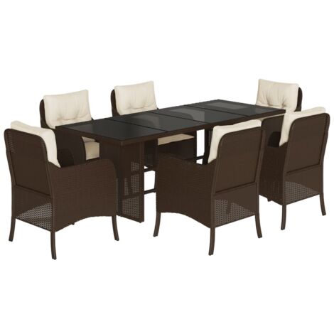 vidaXL Set da Pranzo da Giardino 7pz con Cuscini in Polyrattan Marrone
