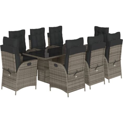 vidaXL Set da Pranzo da Giardino 9 pz con Cuscini in Polyrattan Grigio