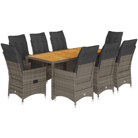 vidaXL Set da Pranzo da Giardino 9 pz con Cuscini in Polyrattan Grigio