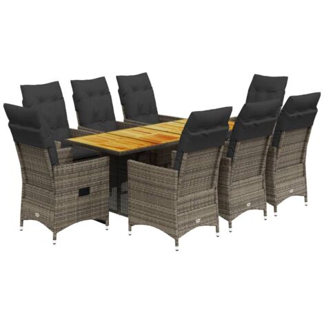vidaXL Set da Pranzo da Giardino 9 pz con Cuscini in Polyrattan Grigio