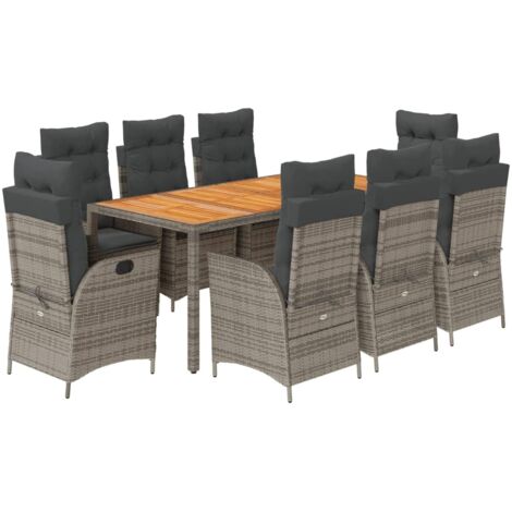 vidaXL Set da Pranzo da Giardino 9 pz con Cuscini in Polyrattan Grigio