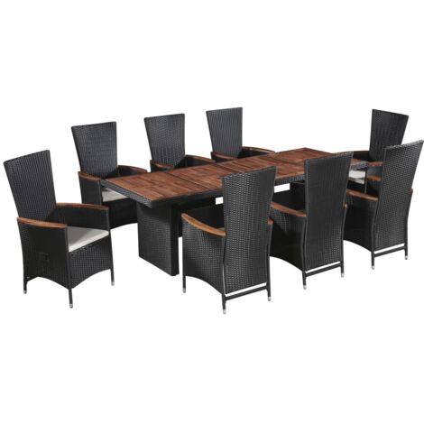 vidaXL Set da Pranzo da Giardino 9 pz con Cuscini in Polyrattan Nero