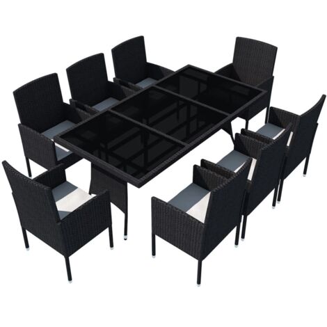 vidaXL Set da Pranzo da Giardino 9 pz con Cuscini in Polyrattan Nero