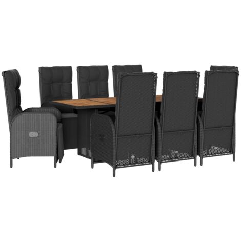 vidaXL Set da Pranzo da Giardino 9 pz con Cuscini Nero in Polyrattan