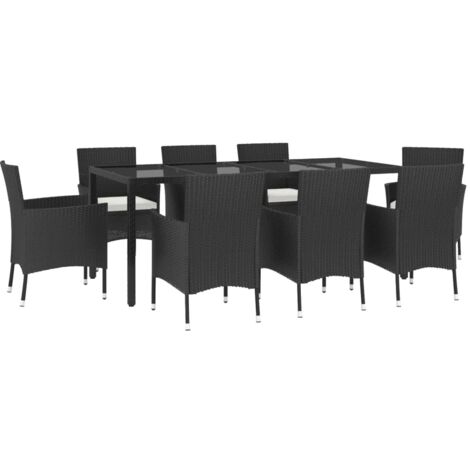 vidaXL Set da Pranzo da Giardino 9 pz con Cuscini Nero in Polyrattan