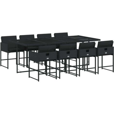 vidaXL Set da Pranzo da Giardino 9 pz con Cuscini Nero in Polyrattan