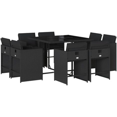 vidaXL Set da Pranzo da Giardino 9 pz con Cuscini Nero in Polyrattan