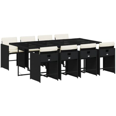 vidaXL Set da Pranzo da Giardino 9 pz con Cuscini Nero in Polyrattan