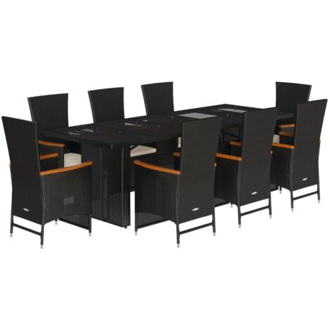 vidaXL Set da Pranzo da Giardino 9 pz con Cuscini Nero in Polyrattan