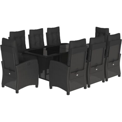 vidaXL Set da Pranzo da Giardino 9 pz con Cuscini Nero in Polyrattan