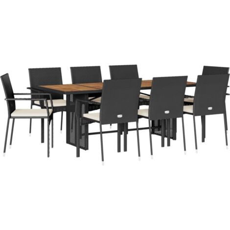 vidaXL Set da Pranzo da Giardino 9 pz con Cuscini Nero in Polyrattan