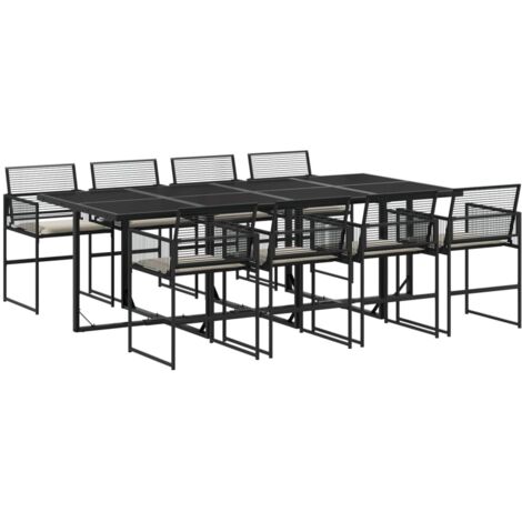 vidaXL Set da Pranzo da Giardino 9 pz con Cuscini Nero in Polyrattan
