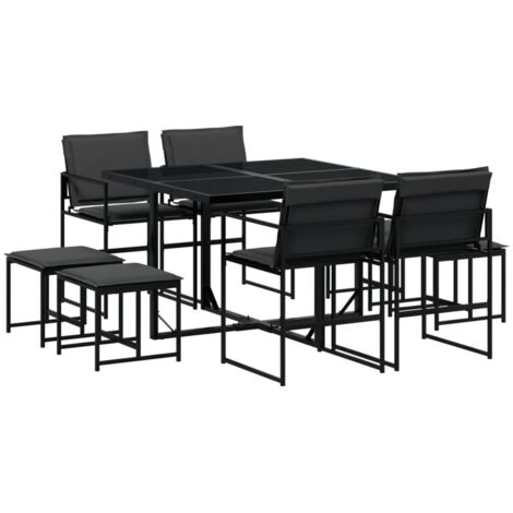vidaXL Set da Pranzo da Giardino 9 pz con Cuscini Nero in Textilene