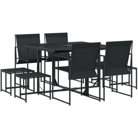 vidaXL Set da Pranzo da Giardino 9 pz Nero in Textilene