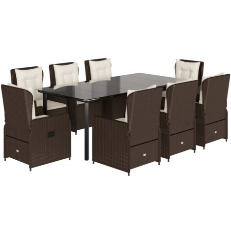 vidaXL Set da Pranzo da Giardino 9pz con Cuscini Marrone in Polyrattan