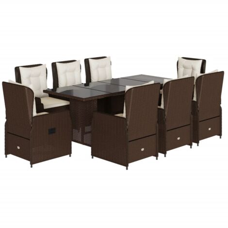 vidaXL Set da Pranzo da Giardino 9pz con Cuscini Marrone in Polyrattan