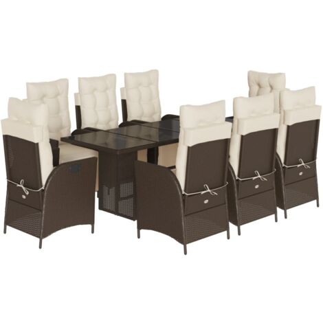 vidaXL Set da Pranzo da Giardino 9pz con Cuscini Marrone in Polyrattan