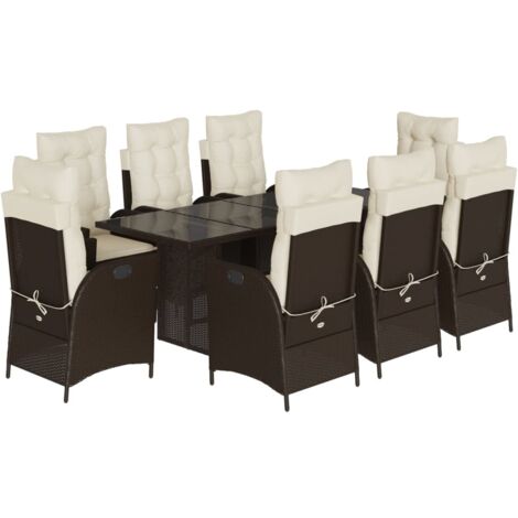 vidaXL Set da Pranzo da Giardino 9pz con Cuscini Marrone in Polyrattan