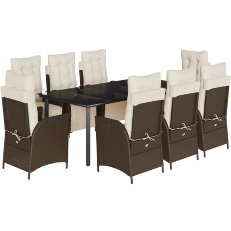 vidaXL Set da Pranzo da Giardino 9pz con Cuscini Marrone in Polyrattan