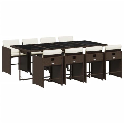 vidaXL Set da Pranzo da Giardino 9pz con Cuscini Marrone in Polyrattan