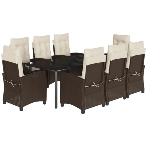 vidaXL Set da Pranzo da Giardino 9pz con Cuscini Marrone in Polyrattan