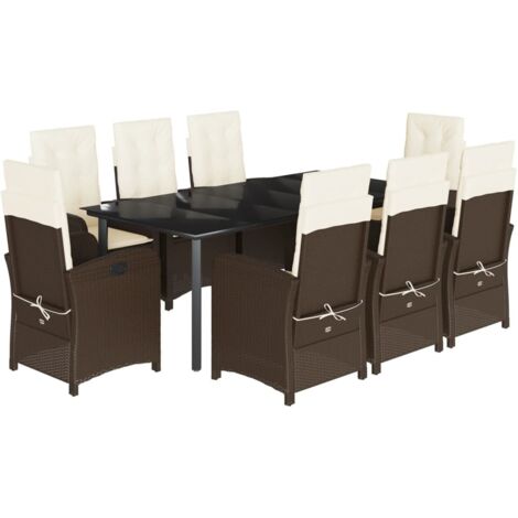 vidaXL Set da Pranzo da Giardino 9pz con Cuscini Marrone in Polyrattan