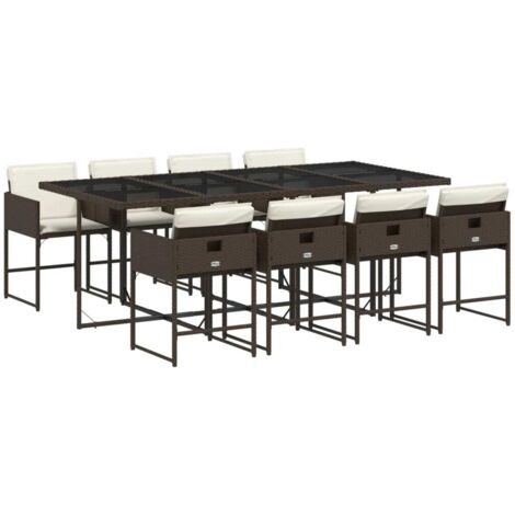 vidaXL Set da Pranzo da Giardino 9pz con Cuscini Marrone in Polyrattan
