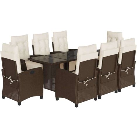 vidaXL Set da Pranzo da Giardino 9pz con Cuscini Marrone in Polyrattan