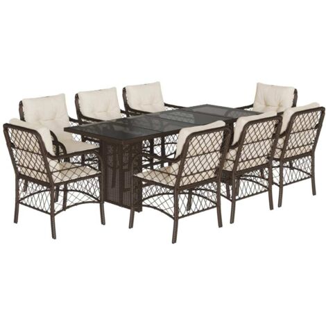 vidaXL Set da Pranzo da Giardino 9pz con Cuscini Marrone in Polyrattan