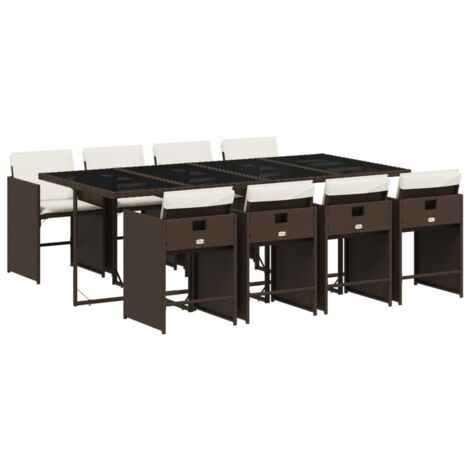 vidaXL Set da Pranzo da Giardino 9pz con Cuscini Marrone in Polyrattan