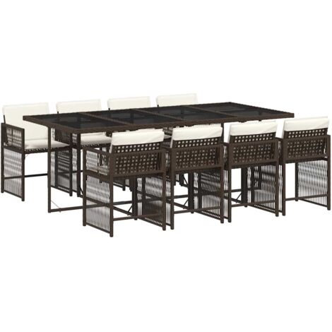 vidaXL Set da Pranzo da Giardino 9pz con Cuscini Marrone in Polyrattan