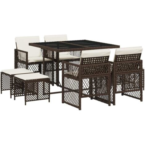vidaXL Set da Pranzo da Giardino 9pz con Cuscini Marrone in Polyrattan
