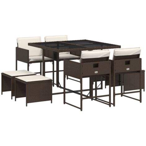 vidaXL Set da Pranzo da Giardino 9pz con Cuscini Marrone in Polyrattan