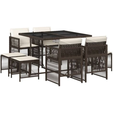 vidaXL Set da Pranzo da Giardino 9pz con Cuscini Marrone in Polyrattan