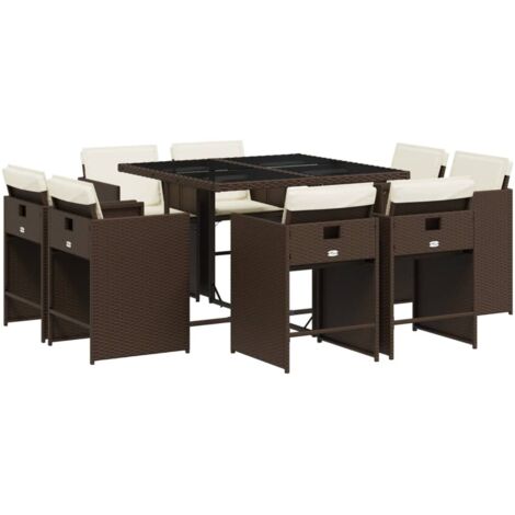 vidaXL Set da Pranzo da Giardino 9pz con Cuscini Marrone in Polyrattan