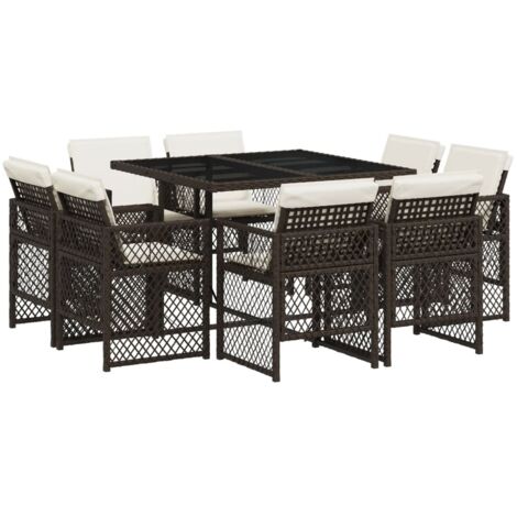 vidaXL Set da Pranzo da Giardino 9pz con Cuscini Marrone in Polyrattan