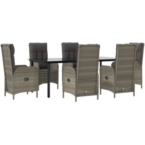 vidaXL Set da Pranzo Giardino 7pz Nero e Grigio con Cuscini Polyrattan