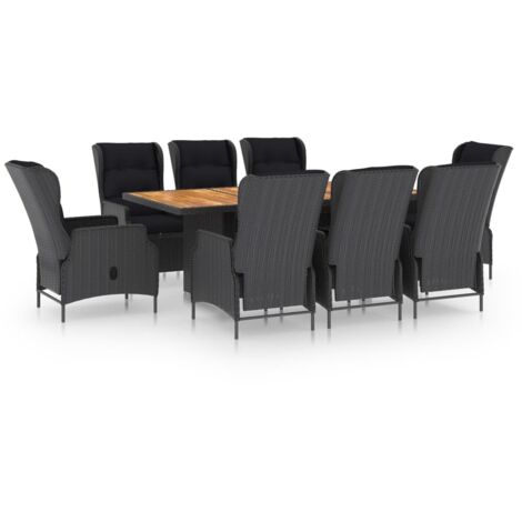 vidaXL Set da Pranzo Giardino 9 pz con Cuscini Polyrattan Grigio Scuro
