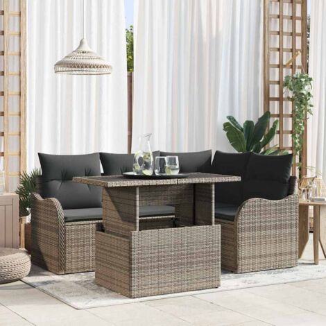 vidaXL Set da pranzo per esterni con cuscino 5 pcs Grigio Poly Rattan