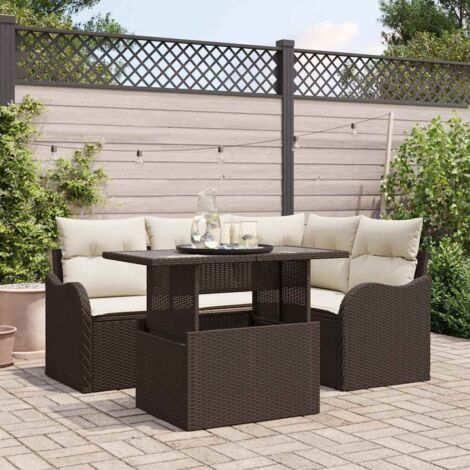 vidaXL Set da pranzo per esterni con cuscino 5 pcs Marrone Poly Rattan
